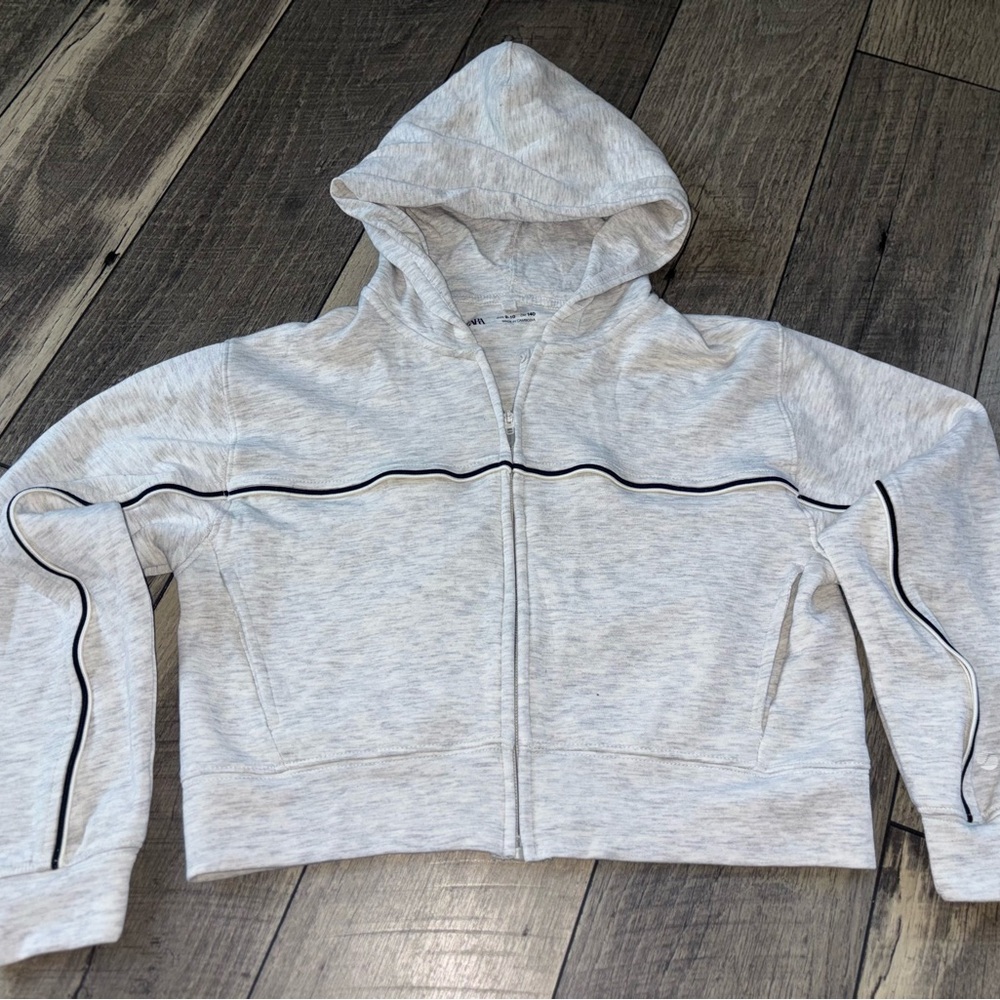 Zara Light Gray Zip-Up Hoodie Soft Cropped Size 9-10 Kids